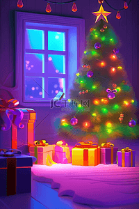 插画圣诞节圣诞树3d海报
