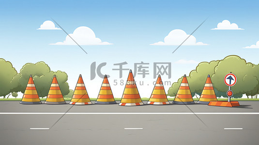警示性标语插画图片_道路安全锥安全警示1