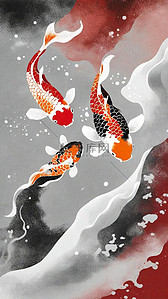 红锦鲤插画图片_中国风传统新年锦鲤插画