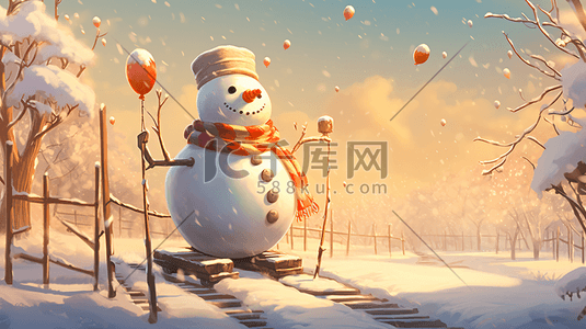 发型地中海发型插画图片_冬日暖阳下雪地中的小雪人