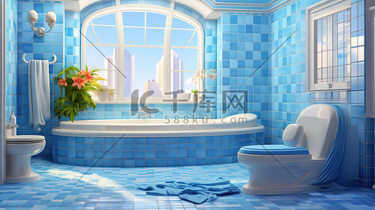 蓝色瓷砖建筑浴室5