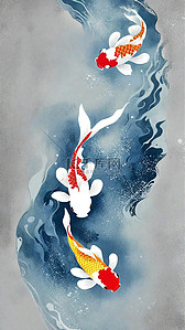 红锦鲤插画图片_中国风插画传统新年锦鲤