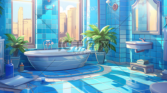 蓝色瓷砖建筑浴室3