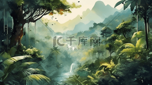 俯瞰热带雨林概念插画