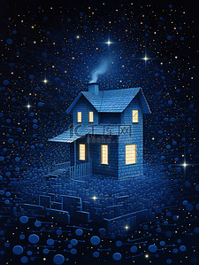 抽象蓝色图案插画图片_抽象蓝色图案的房子11