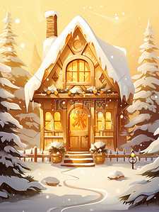 雪中黄色灯光温暖小屋10
