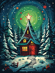 月亮装饰插画图片_圣诞节装饰夜色圣诞树2