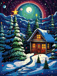 月亮装饰插画图片_圣诞节装饰夜色圣诞树8