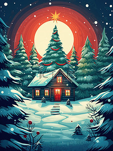 月亮装饰插画图片_圣诞节装饰夜色圣诞树17