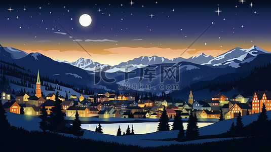 瑞士小镇雪景的夜晚9