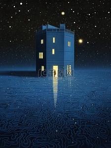 抽象蓝色图案的房子1
