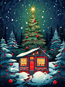 月亮装饰插画图片_圣诞节装饰夜色圣诞树15