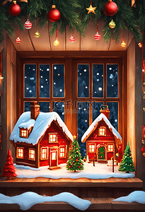 圣诞树夜晚插画图片_圣诞小屋冬天雪景圣诞树夜晚插画