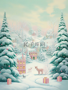 气氛节日插画图片_梦幻般明亮的粉彩圣诞节气氛4