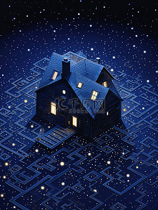 抽象蓝色图案插画图片_抽象蓝色图案的房子17