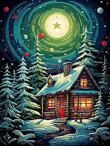 月亮装饰插画图片_圣诞节装饰夜色圣诞树4
