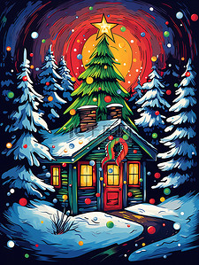 月亮装饰插画图片_圣诞节装饰夜色圣诞树18