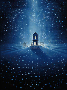 抽象蓝色图案插画图片_抽象蓝色图案的房子19