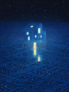 抽象蓝色图案插画图片_抽象蓝色图案的房子10