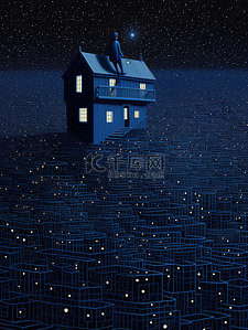 抽象蓝色图案插画图片_抽象蓝色图案的房子13