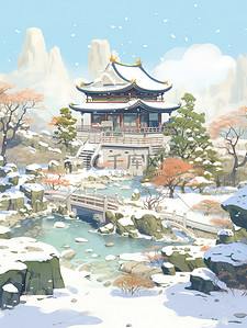 中国风冬天雪景山水画17