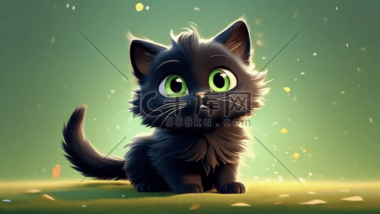 黑色展台插画图片_小猫可爱的黑色毛发低角度卡通风格