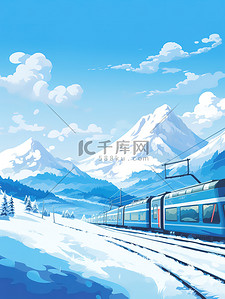 高山插画图片_雪山高山的火车列车13