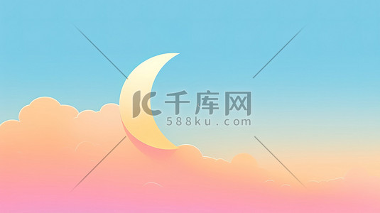 日落渐变天空下的弯月2