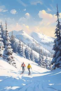 冬天雪山插画风景海报