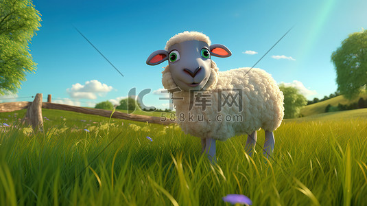 可爱羊羊插画图片_草地上的可爱小羊1