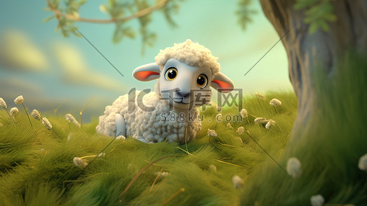 可爱羊羊插画图片_草地上的可爱小羊8
