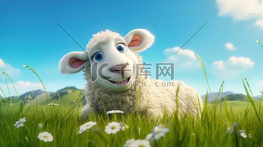可爱羊羊插画图片_草地上的可爱小羊3