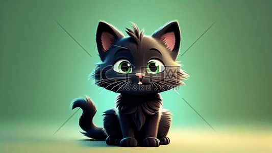 小猫可爱的黑色毛发低角度卡通风格