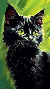 小猫可爱的黑色毛发低角度卡通风格