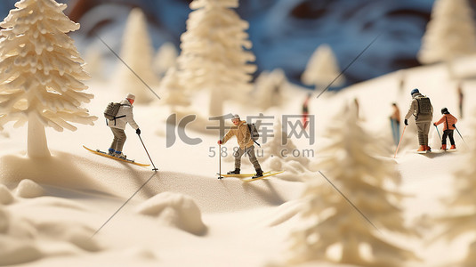 运动场景插画图片_冬天滑雪场滑雪微距场景11