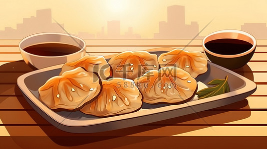 馅饼包子插画图片_美味的早餐早点包子点心14