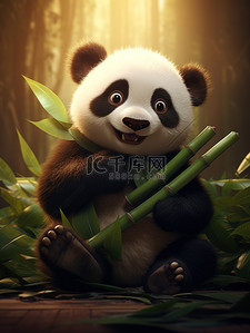 可爱的熊猫吃竹子3