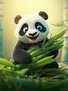 熊猫吃的竹子插画图片_可爱的熊猫吃竹子13