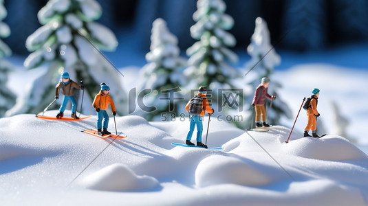 运动场景插画图片_冬天滑雪场滑雪微距场景3