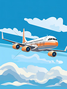 飞机划过天空插画图片_天空中的飞机插画16