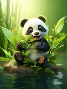 熊猫吃的竹子插画图片_可爱的熊猫吃竹子11