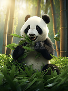 熊猫吃的竹子插画图片_可爱的熊猫吃竹子7