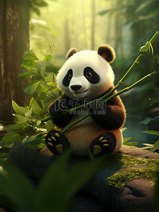熊猫吃的竹子插画图片_可爱的熊猫吃竹子5