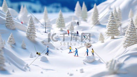 冬天微距插画图片_冬天滑雪场滑雪微距场景6