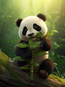 熊猫吃的竹子插画图片_可爱的熊猫吃竹子6