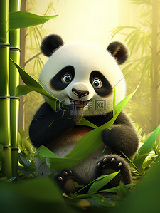 可爱的熊猫吃竹子2