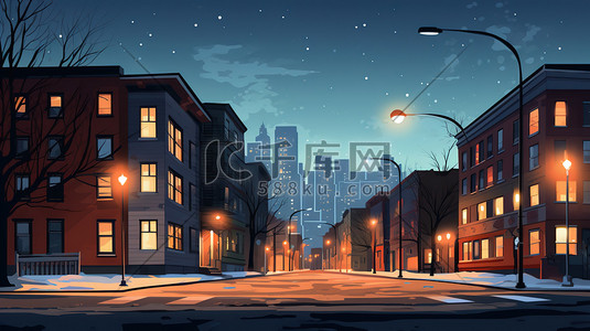 单间公寓插画图片_冬天夜晚的公寓宿舍楼1