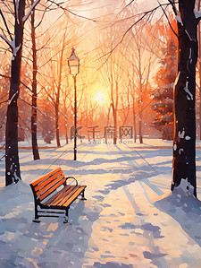 冬天公园清晨的阳光休闲长椅11