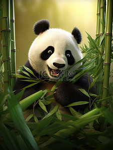 熊猫吃的竹子插画图片_可爱的熊猫吃竹子12