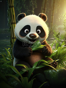 熊猫吃的竹子插画图片_可爱的熊猫吃竹子16